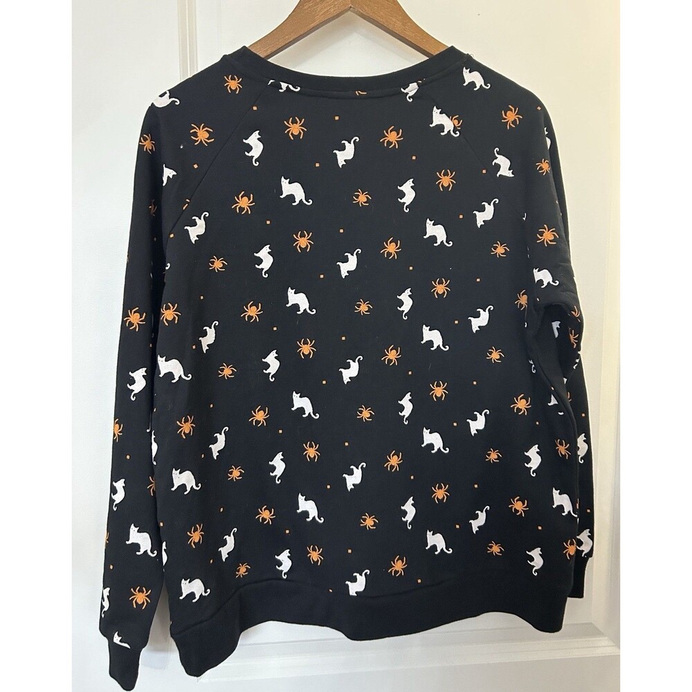 Black Cat Light Up Sweatshirt Womens XL 15-17 Halloween Cat Mom Graphic Pullover - Picture 3 of 9